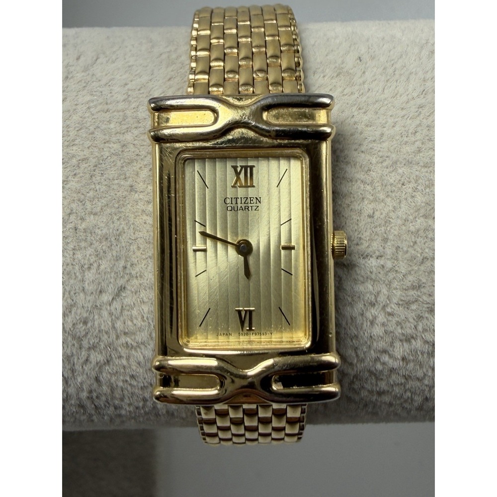 Citizen 5920-F92853 New Battery Ladies Tank Watch 17MM 7" Gold Tone Vintage